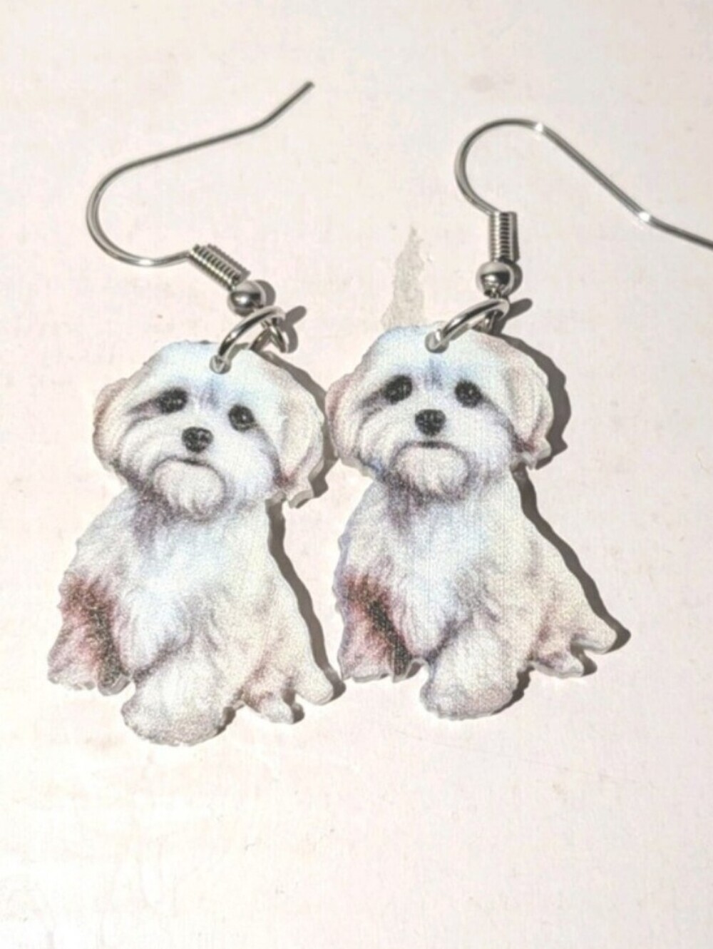 White Fluffy Puppy Dangle Earrings For Kids and Adults